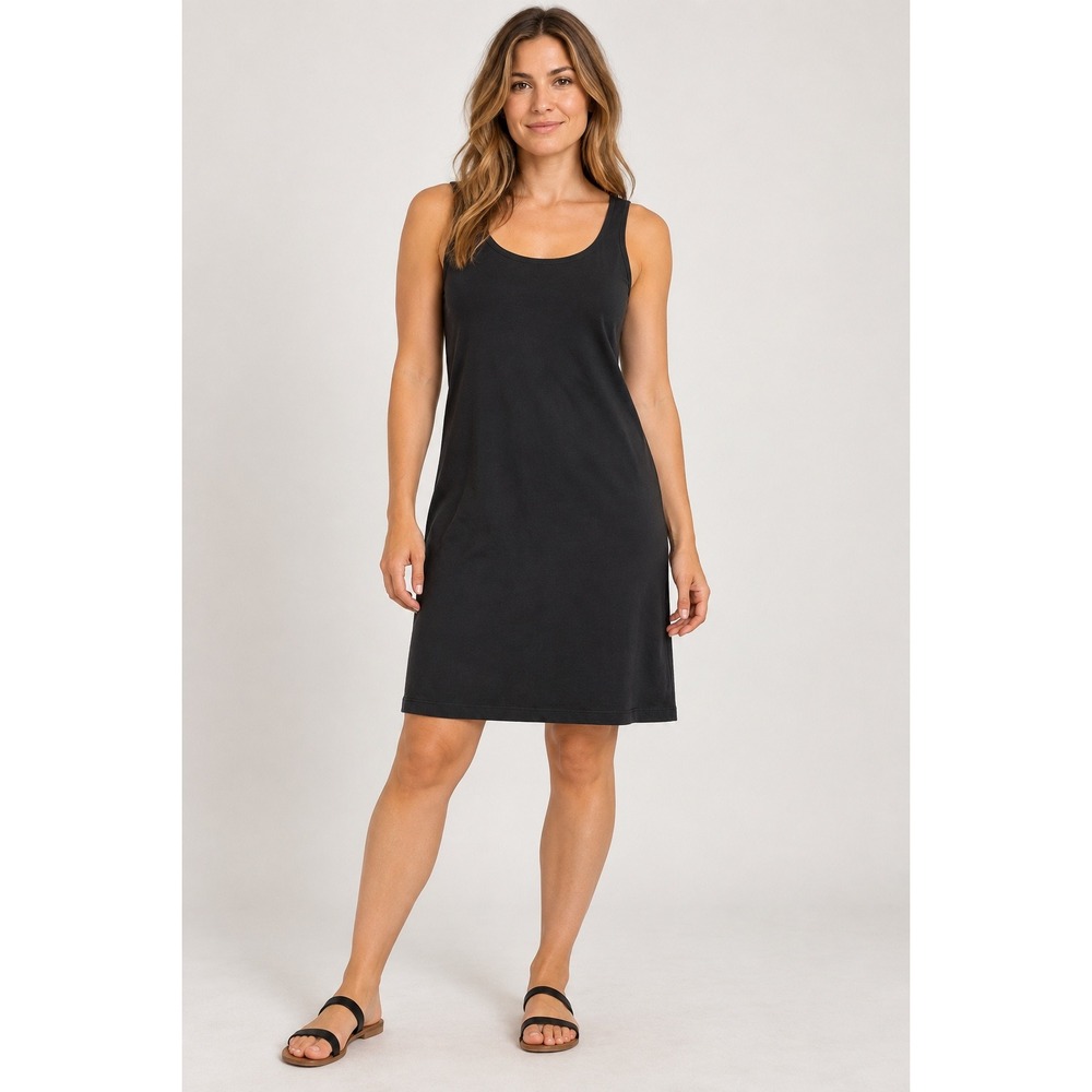 Patagonia Amber Dawn Dress Black Organic Cotton Blend Sleeveless Scoop Neck L